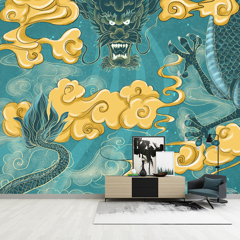 Aqua Dragon mit Wolkenwandtattoo Feuchtigkeitsbeständige chinesische Stil Schlafzimmer Wanddekoration