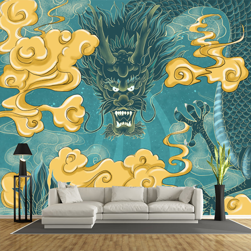 Aqua Dragon mit Wolkenwandtattoo Feuchtigkeitsbeständige chinesische Stil Schlafzimmer Wanddekoration