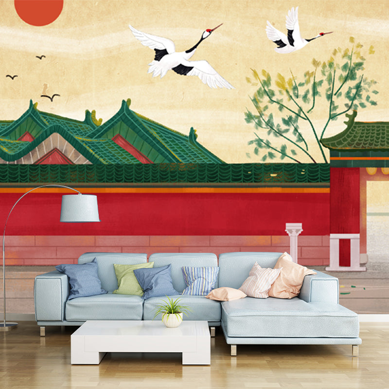 Frendorf | Chinese antique architecture wall sticker for home custom wall covering in red-beige