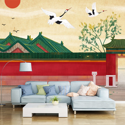 Frendorf | Chinese antique architecture wall sticker for home custom wall covering in red-beige