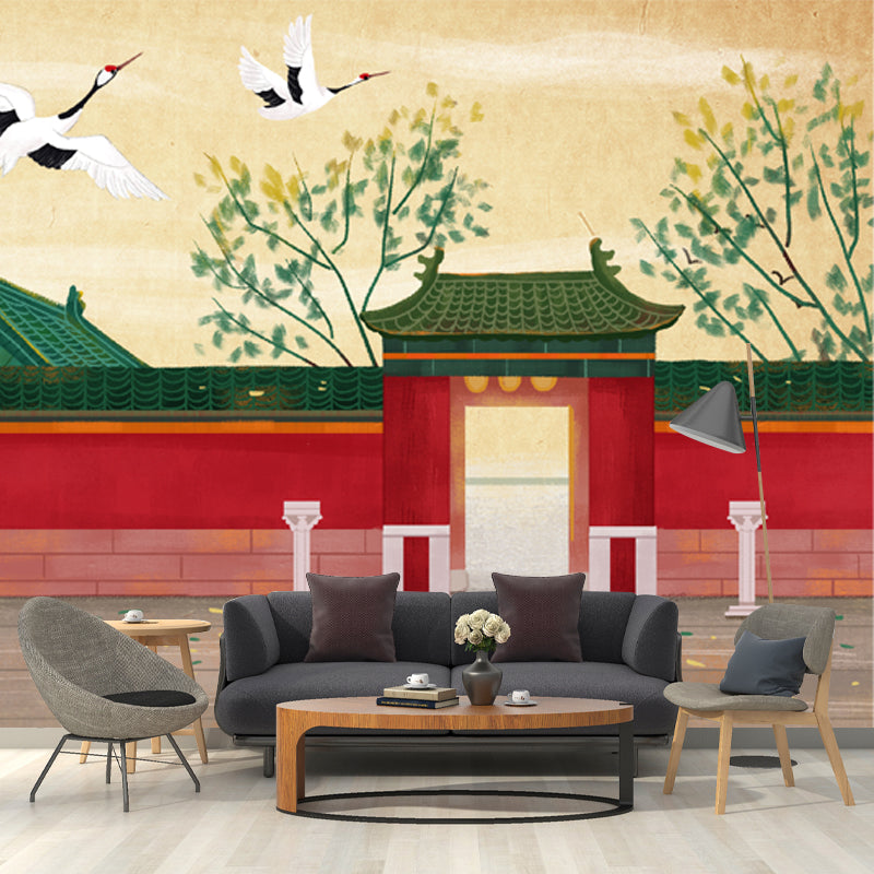 Frendorf | Chinese antique architecture wall sticker for home custom wall covering in red-beige