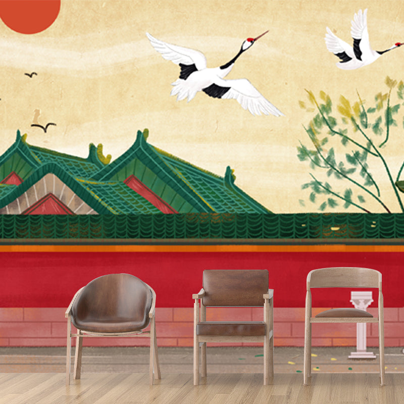Frendorf | Chinese antique architecture wall sticker for home custom wall covering in red-beige