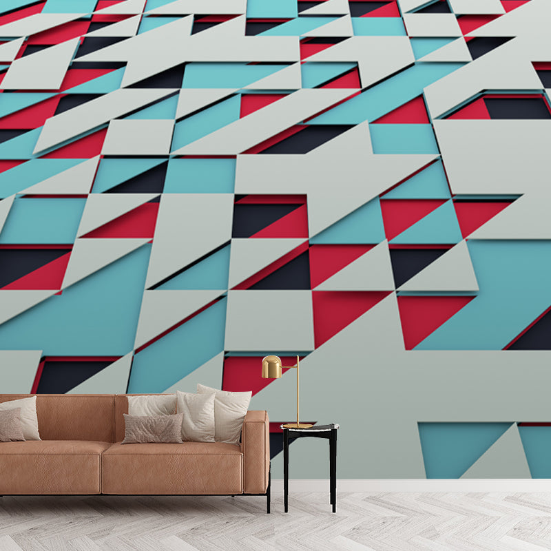 Blaue-Rote Dreiecks Wandaufkleber 3D Geometrisch Modern Waschbare Wanddekoration für Zuhause