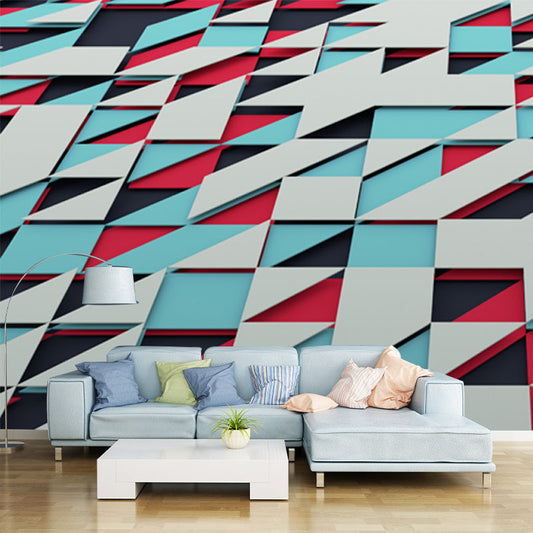 Blaue-Rote Dreiecks Wandaufkleber 3D Geometrisch Modern Waschbare Wanddekoration für Zuhause