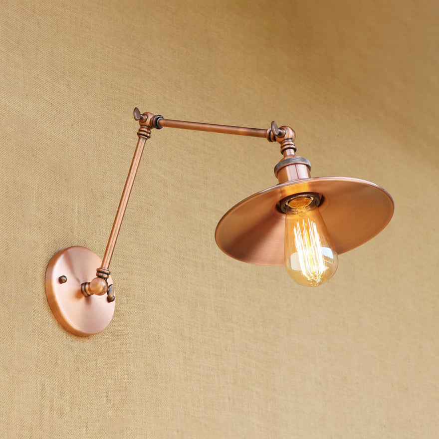 Frendorf | Vintage Stijlvolle Schotel Wandlamp 1 Licht Metaal Wandmontage Lamp met Slingerarm in Messing/Koper
