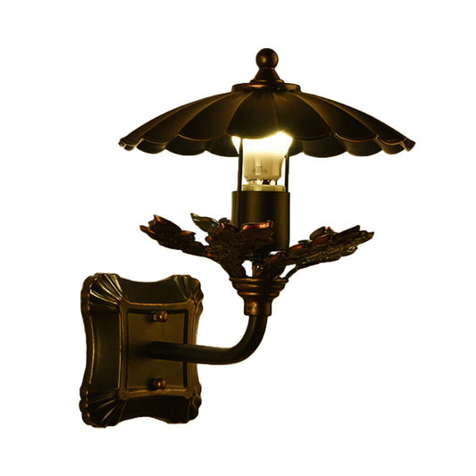 Frendorf | Metalen Bronzen Wandlamp Kegel 1-Lichts Industrieel Wandlamp met Bladdecoratie en Vierkante Achterplaat