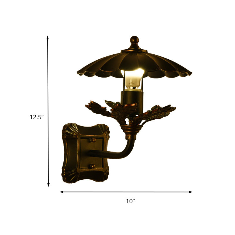 Frendorf | Metalen Bronzen Wandlamp Kegel 1-Lichts Industrieel Wandlamp met Bladdecoratie en Vierkante Achterplaat