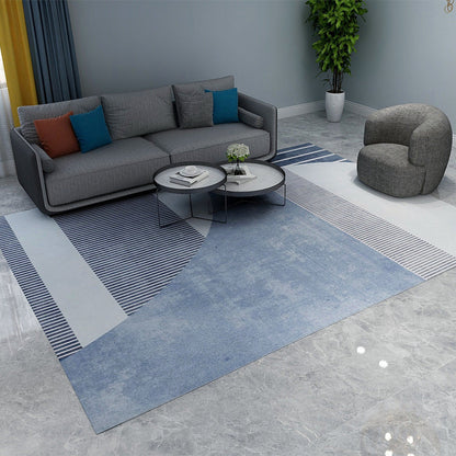 Frendorf | Blau und Grau Einfacher Teppich Polyester Gestreift Abstrakt Farbkombination Teppich Waschbarer Rechteckteppich für Wohnzimmer