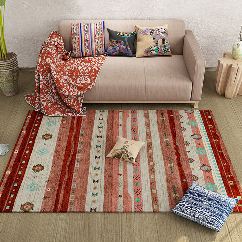 Frendorf | Funky Stripe Rectangle Diamond Teppich in Rot Bohemian Teppich Polyester rutschfeste Rückseite Teppich für Schlafzimmer