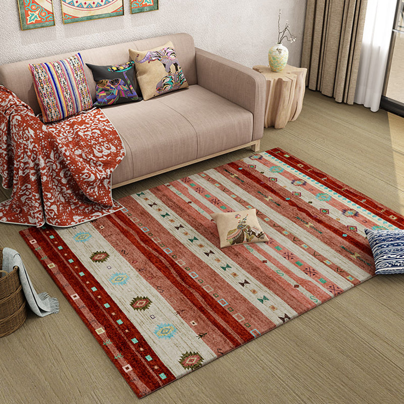 Frendorf | Funky Stripe Rectangle Diamond Teppich in Rot Bohemian Teppich Polyester rutschfeste Rückseite Teppich für Schlafzimmer