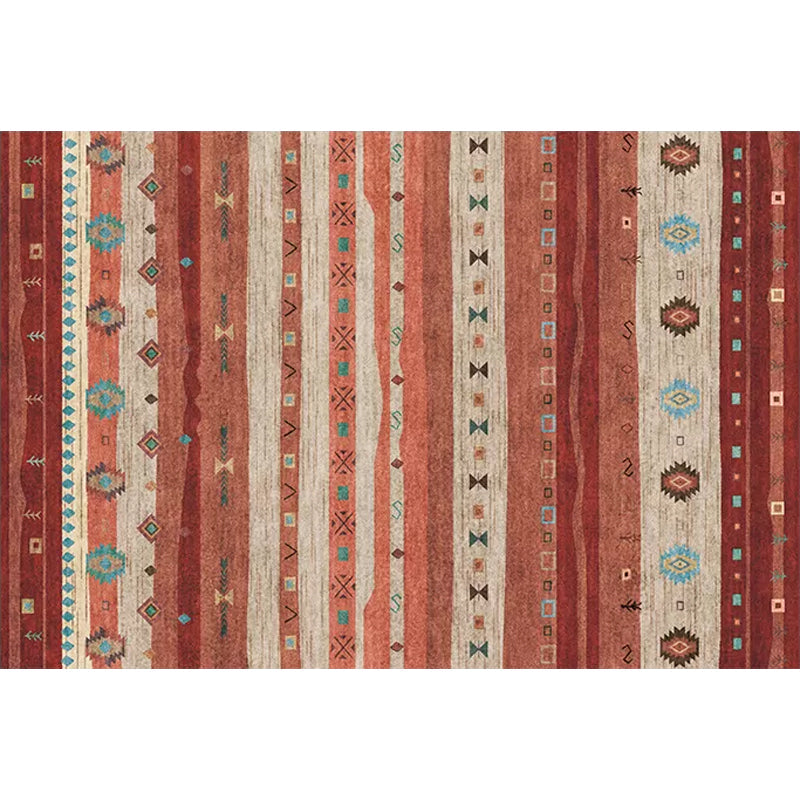 Frendorf | Funky Stripe Rectangle Diamond Teppich in Rot Bohemian Teppich Polyester rutschfeste Rückseite Teppich für Schlafzimmer