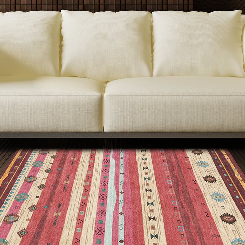 Frendorf | Funky Stripe Rectangle Diamond Teppich in Rot Bohemian Teppich Polyester rutschfeste Rückseite Teppich für Schlafzimmer