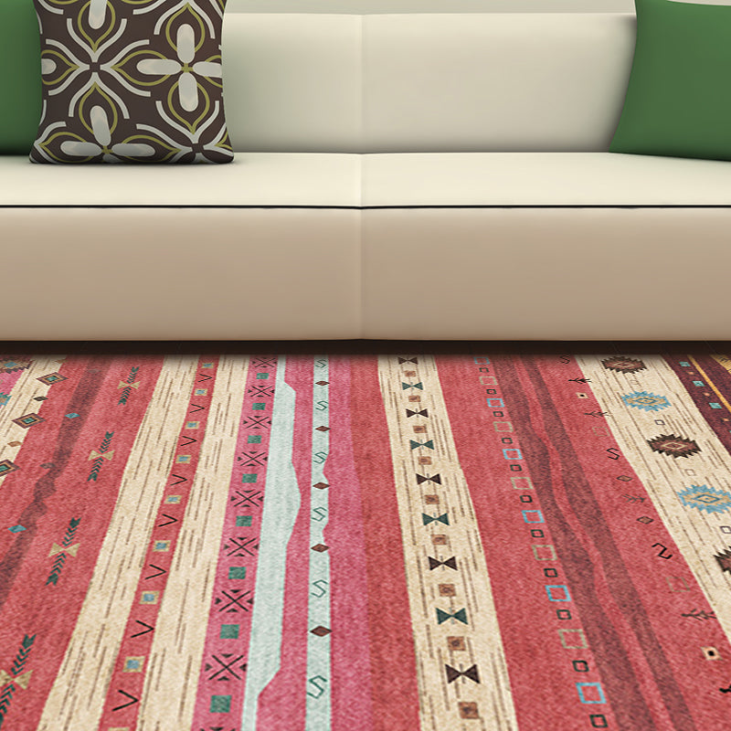 Frendorf | Funky Stripe Rectangle Diamond Teppich in Rot Bohemian Teppich Polyester rutschfeste Rückseite Teppich für Schlafzimmer