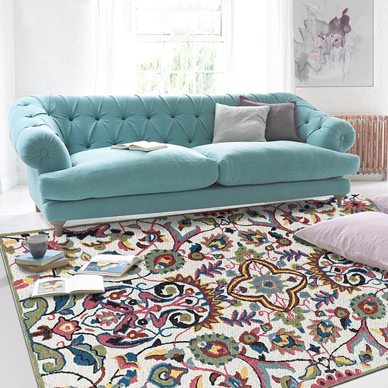 Frendorf | Witte Marokkaanse tapijt Polyester bloemenbladpatroon tapijt antislip achterkant tapijt voor woningdecoratie