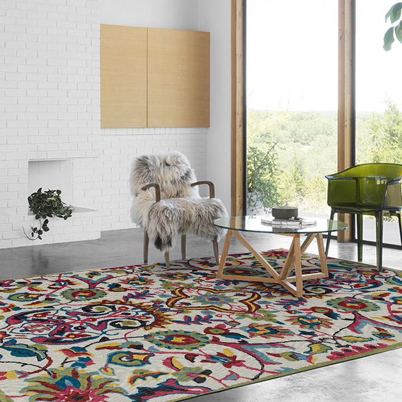 Frendorf | Witte Marokkaanse tapijt Polyester bloemenbladpatroon tapijt antislip achterkant tapijt voor woningdecoratie