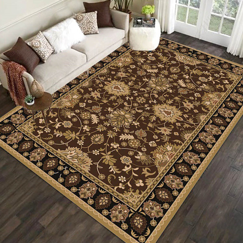 Frendorf | Persian petal pattern rug in brown Moroccan rug polyester non-slip mat rug for bedroom