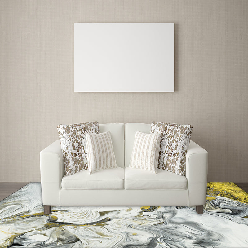 Frendorf | Modernes Weißes Abstractes Gemälde Druck Teppich Polyester Teppich Waschbar Teppich für Schlafzimmer
