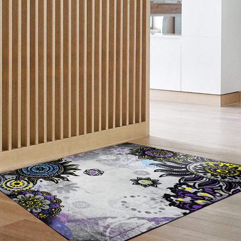 Frendorf | Boho-Chic Blumen Kreis Punkte Teppich in Weiß Bohemian Teppich Polyester rutschfester Untergrund Teppich für Schlafzimmer