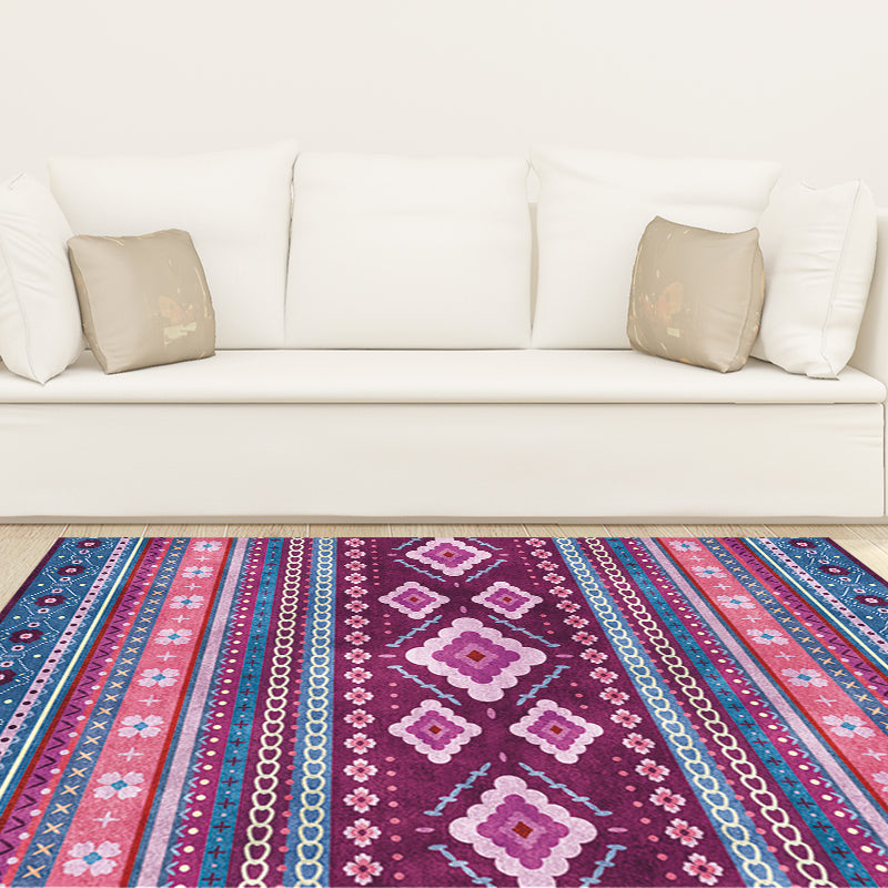 Frendorf | Boho-Chic Blumen Kette Kreuz Teppich in Blau Bohemian Teppich Polyester Waschbar Teppich für Schlafzimmer