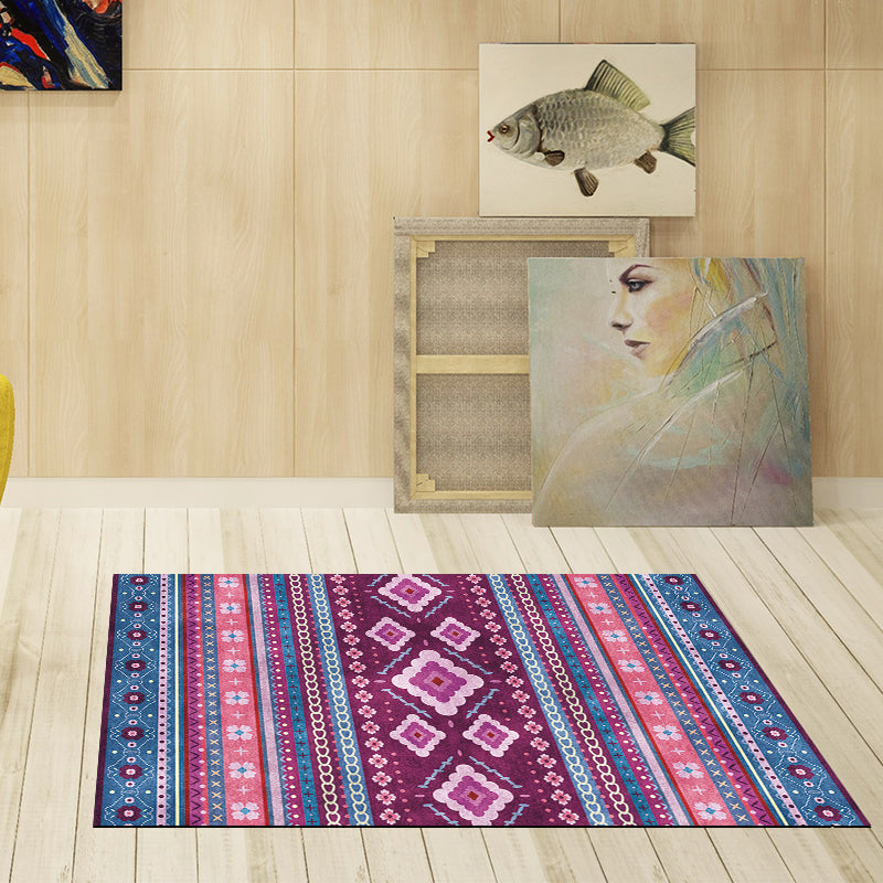 Frendorf | Boho-Chic Blumen Kette Kreuz Teppich in Blau Bohemian Teppich Polyester Waschbar Teppich für Schlafzimmer