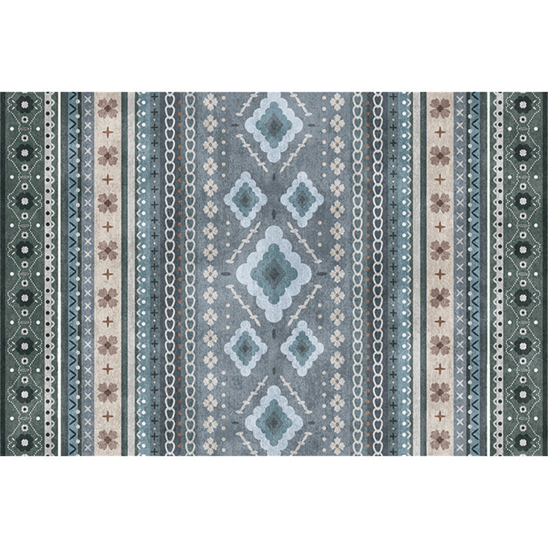 Frendorf | Boho-Chic Blumen Kette Kreuz Teppich in Blau Bohemian Teppich Polyester Waschbar Teppich für Schlafzimmer