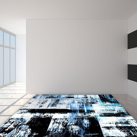 Frendorf | Blauer Dekorativer Teppich Modernes Abstraktes Pigmentmuster Teppich Polyester Waschbar Teppich