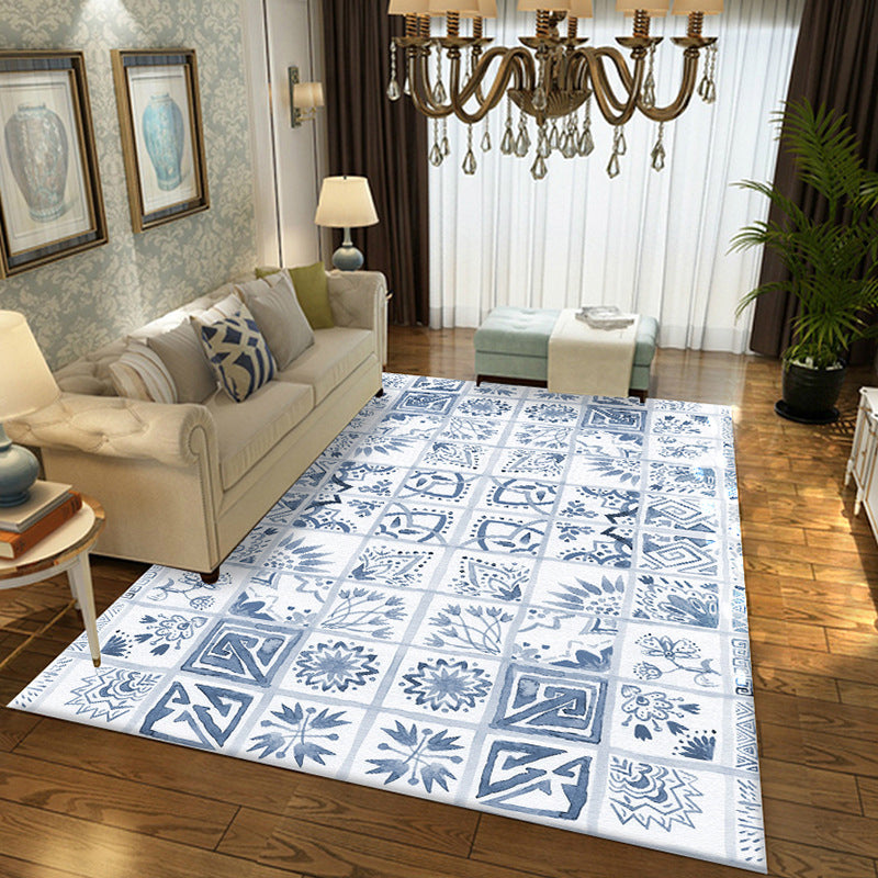 Frendorf | Orientalische Blumen Quadrat Muster Teppich in Weiß Marokkanischer Teppich Polyester Rutschfeste Rückseite Teppich für Schlafzimmer