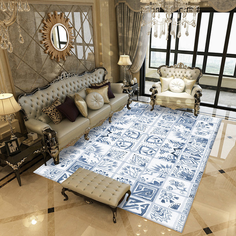 Frendorf | Orientalische Blumen Quadrat Muster Teppich in Weiß Marokkanischer Teppich Polyester Rutschfeste Rückseite Teppich für Schlafzimmer