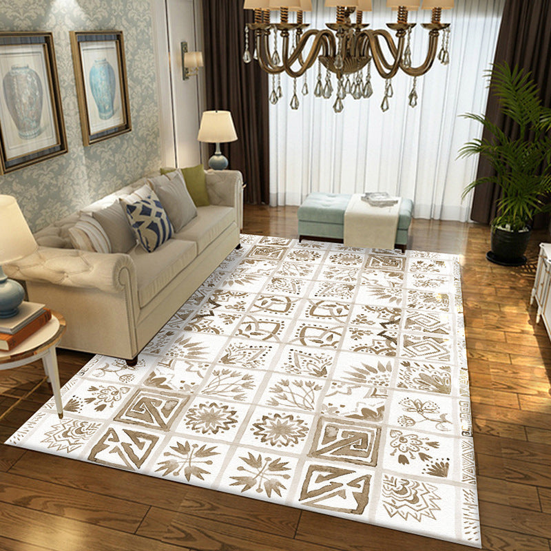 Frendorf | Orientalische Blumen Quadrat Muster Teppich in Weiß Marokkanischer Teppich Polyester Rutschfeste Rückseite Teppich für Schlafzimmer