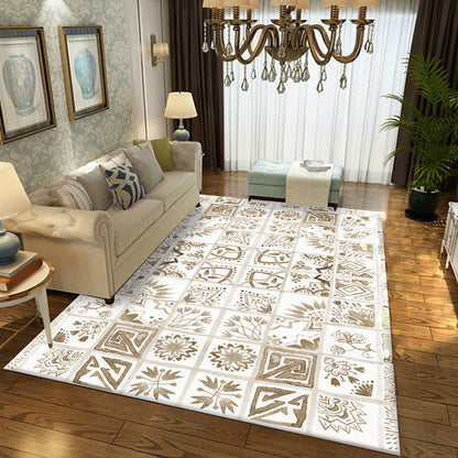 Frendorf | Orientalische Blumen Quadrat Muster Teppich in Weiß Marokkanischer Teppich Polyester Rutschfeste Rückseite Teppich für Schlafzimmer