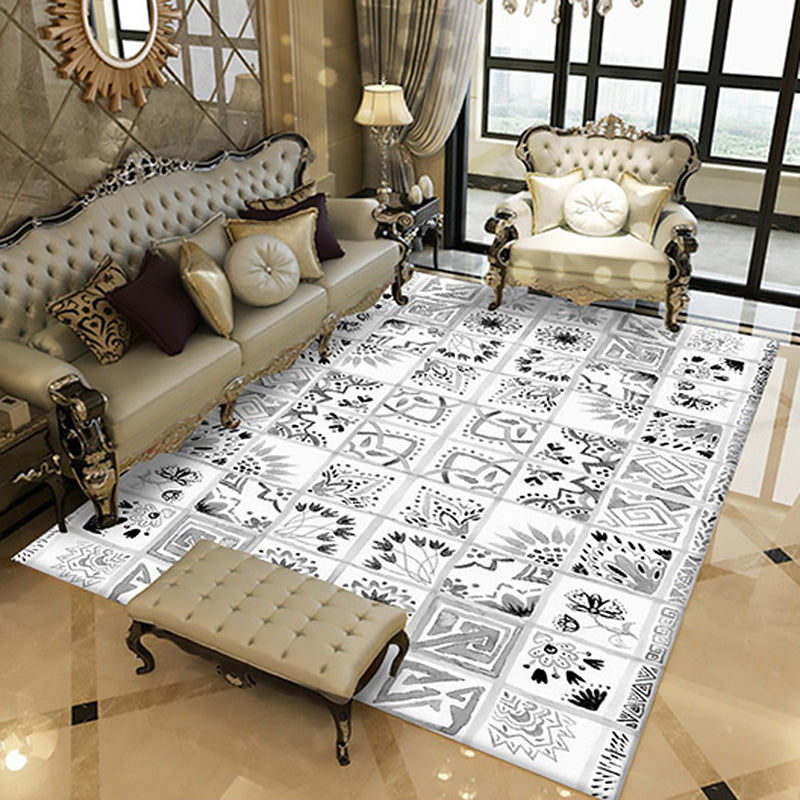 Frendorf | Orientalische Blumen Quadrat Muster Teppich in Weiß Marokkanischer Teppich Polyester Rutschfeste Rückseite Teppich für Schlafzimmer