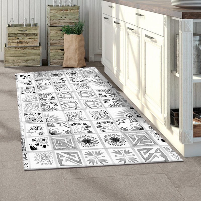 Frendorf | Orientalische Blumen Quadrat Muster Teppich in Weiß Marokkanischer Teppich Polyester Rutschfeste Rückseite Teppich für Schlafzimmer