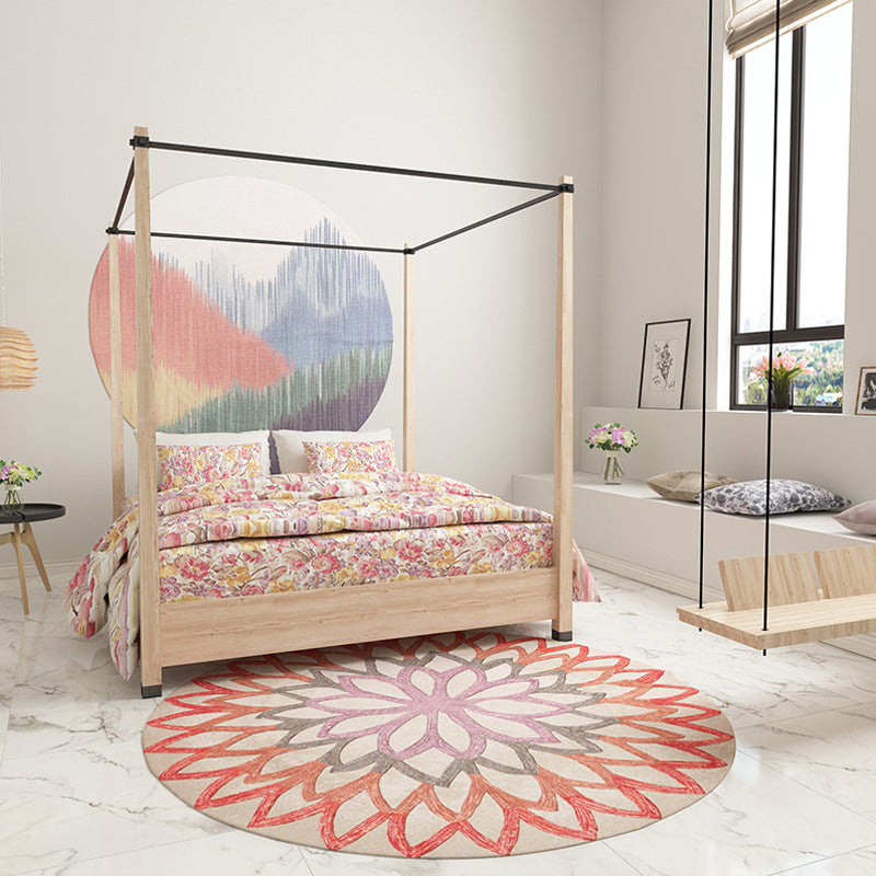 Frendorf | Rote und grüne marokkanische Teppich Polyester Blumen Teppich rutschfeste Rückseite Teppich für Wohnzimmer