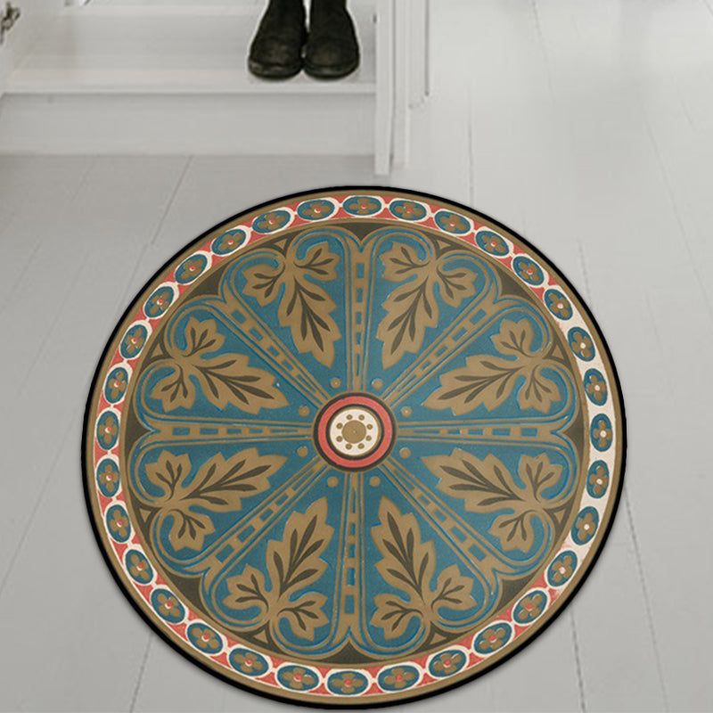 Frendorf | Blauer Americana Teppich Polyester Southwestern Blatt Teppich mit rutschfester Rückseite für das Schlafzimmer