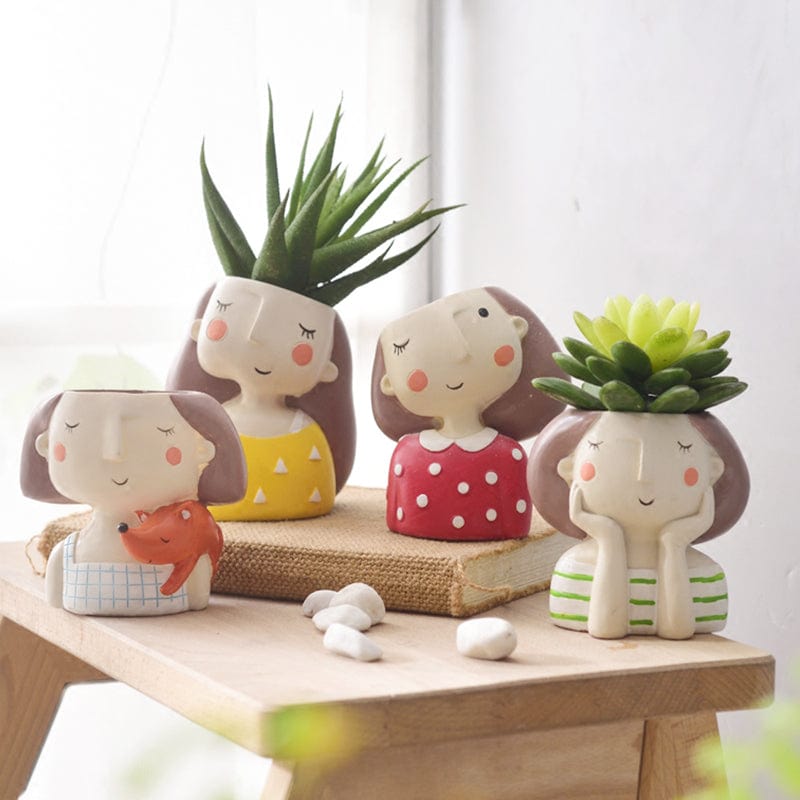 Frendorf | UrbanSprout Mini Resin Pflanzenset – Verspielte Sukkulentenbehälter
