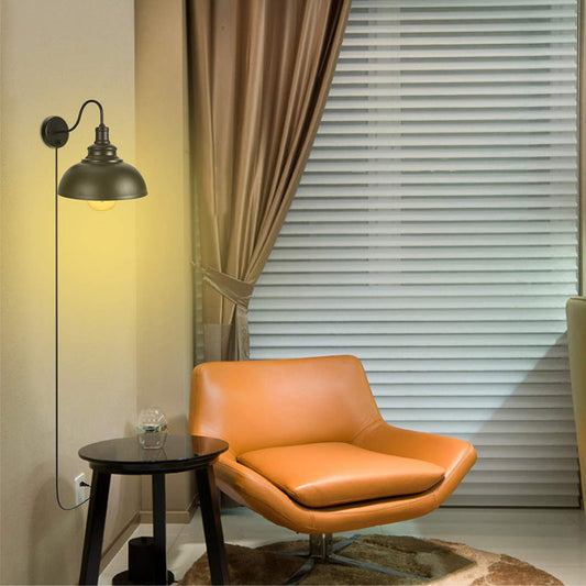 Frendorf | Schwarze Kuppel Wandleuchte Farmhouse Metall 1 Licht Schlafzimmer Zimmer Wandlampe mit Stecker-Kabel