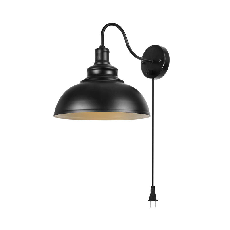 Frendorf | Schwarze Kuppel Wandleuchte Farmhouse Metall 1 Licht Schlafzimmer Zimmer Wandlampe mit Stecker-Kabel