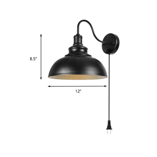 Frendorf | Schwarze Kuppel Wandleuchte Farmhouse Metall 1 Licht Schlafzimmer Zimmer Wandlampe mit Stecker-Kabel