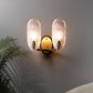 Frendorf | Textured Glass Oval Wall Lamp Modern 1/2-Light Wall Light Fixture in Black and Gold for Corridor