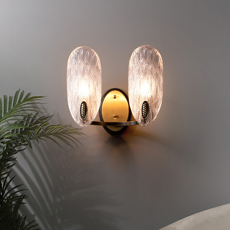 Frendorf | Textured Glass Oval Wall Lamp Modern 1/2-Light Wall Light Fixture in Black and Gold for Corridor