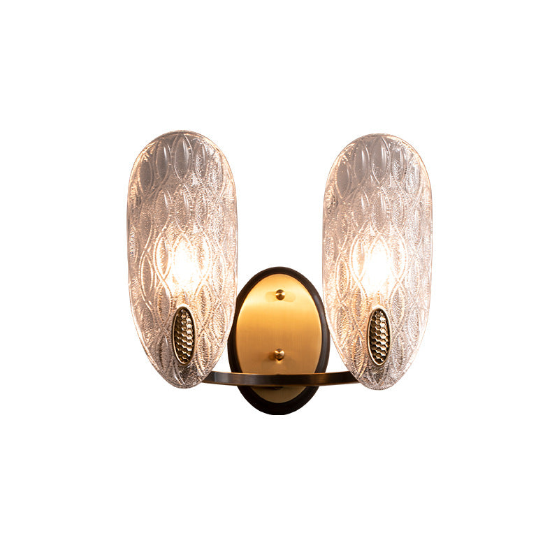 Frendorf | Textured Glass Oval Wall Lamp Modern 1/2-Light Wall Light Fixture in Black and Gold for Corridor