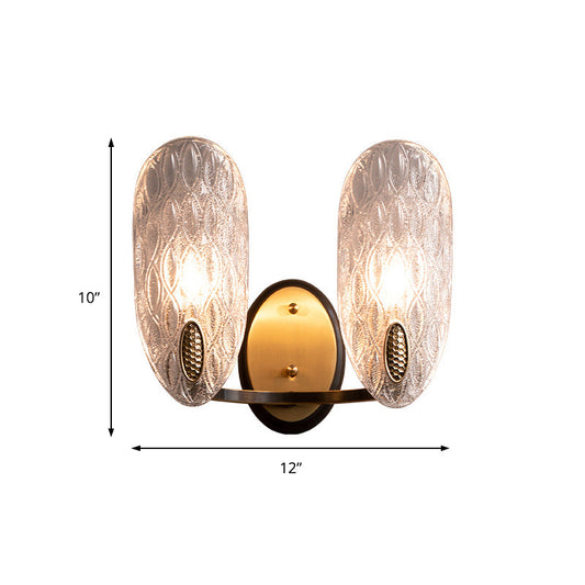 Frendorf | Textured Glass Oval Wall Lamp Modern 1/2-Light Wall Light Fixture in Black and Gold for Corridor