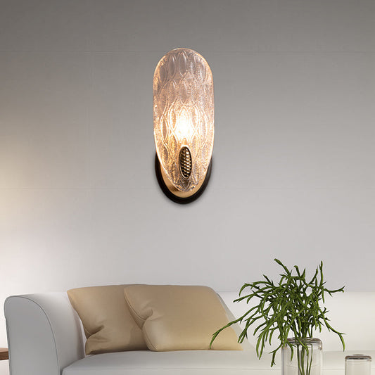 Frendorf | Textured Glass Oval Wall Lamp Modern 1/2-Light Wall Light Fixture in Black and Gold for Corridor