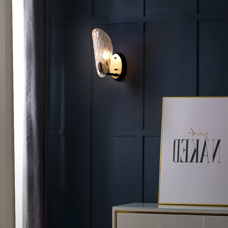 Frendorf | Textured Glass Oval Wall Lamp Modern 1/2-Light Wall Light Fixture in Black and Gold for Corridor
