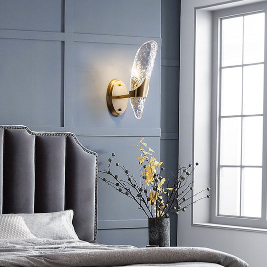 Frendorf | 1/2-Birnen Exponierte Wandbeleuchtung Zeitgenössische Texturierte Glas Wandleuchte in Messing für das Esszimmer