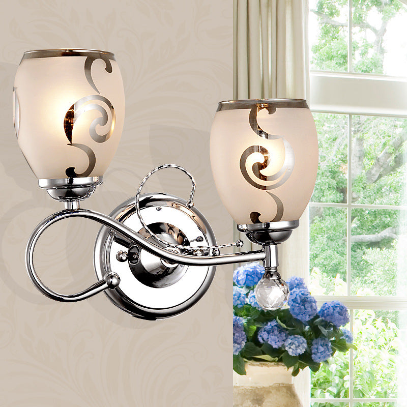 Frendorf | 2 Glühbirnen Bowl Wandbeleuchtung Moderne Stil Glas Wandbeleuchtung mit Kristallkugel in Chrom für Wohnzimmer
