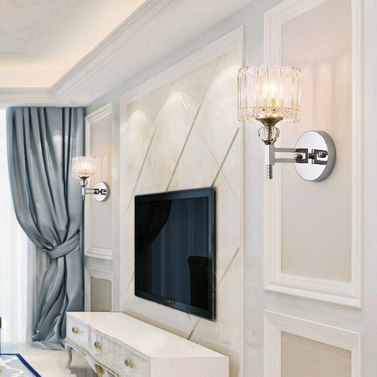 Frendorf | 1 Glühbirne Zylindrische Wandleuchte Modernistischer Stil Klarglas Wandleuchte Sconce mit Kristall-Deko in verchromter Ausführung