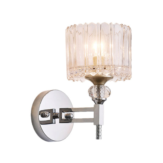 Frendorf | 1 Glühbirne Zylindrische Wandleuchte Modernistischer Stil Klarglas Wandleuchte Sconce mit Kristall-Deko in verchromter Ausführung