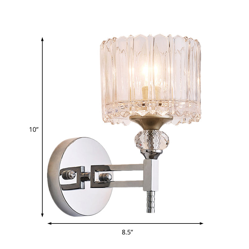 Frendorf | 1 Glühbirne Zylindrische Wandleuchte Modernistischer Stil Klarglas Wandleuchte Sconce mit Kristall-Deko in verchromter Ausführung