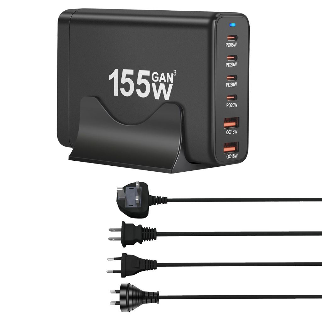 Frendorf | 155W GaN 6-Port USB-C Ladegerät – Schnelles Laden für Smartphones, Laptops & mehr